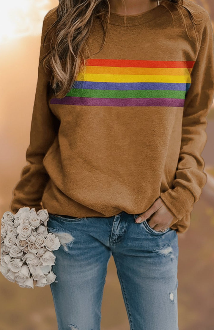 Women's Relaxed-Fit Rainbow Striped Crewneck Sweatshirt - Yellow