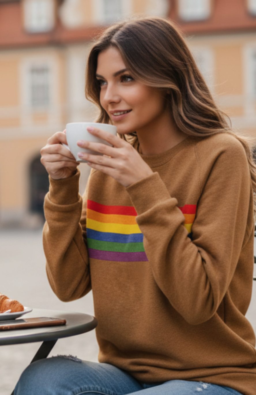 Women's Relaxed-Fit Rainbow Striped Crewneck Sweatshirt