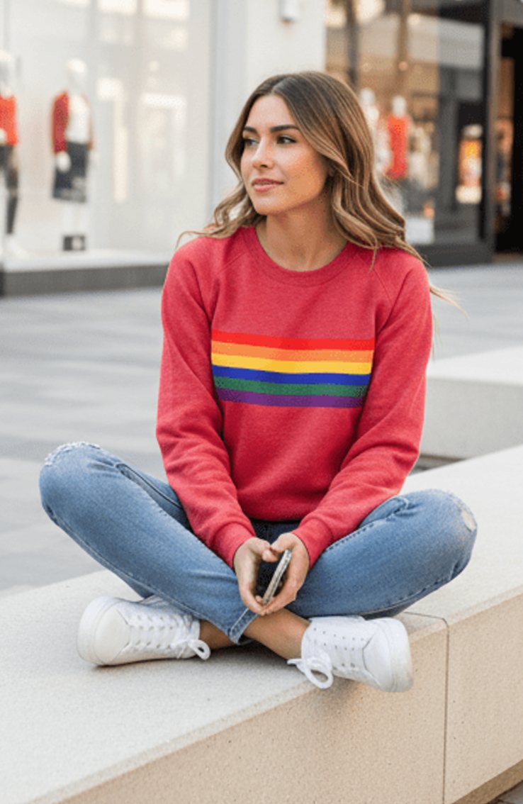Women's Relaxed-Fit Rainbow Striped Crewneck Sweatshirt