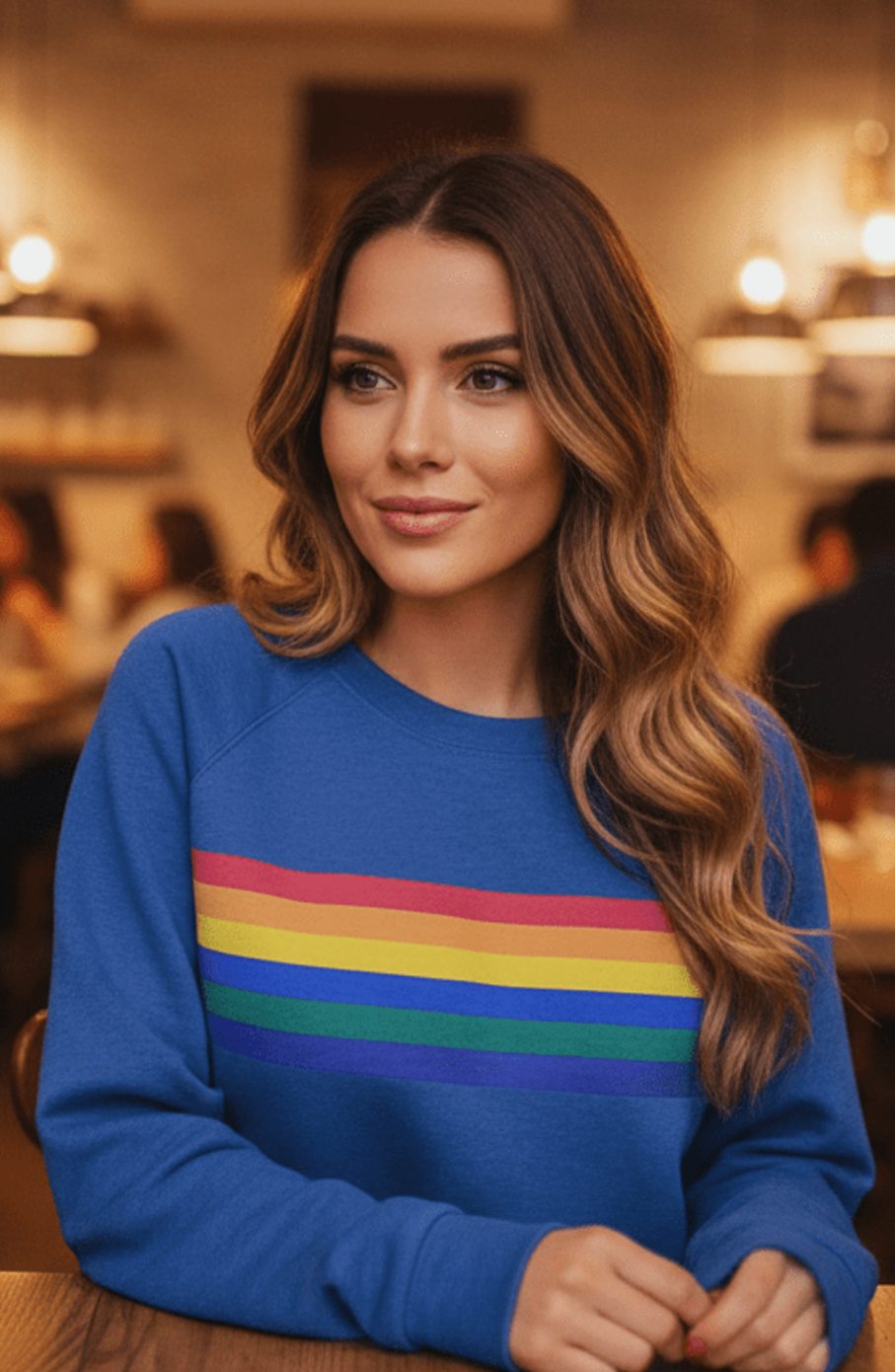 Women's Relaxed-Fit Rainbow Striped Crewneck Sweatshirt