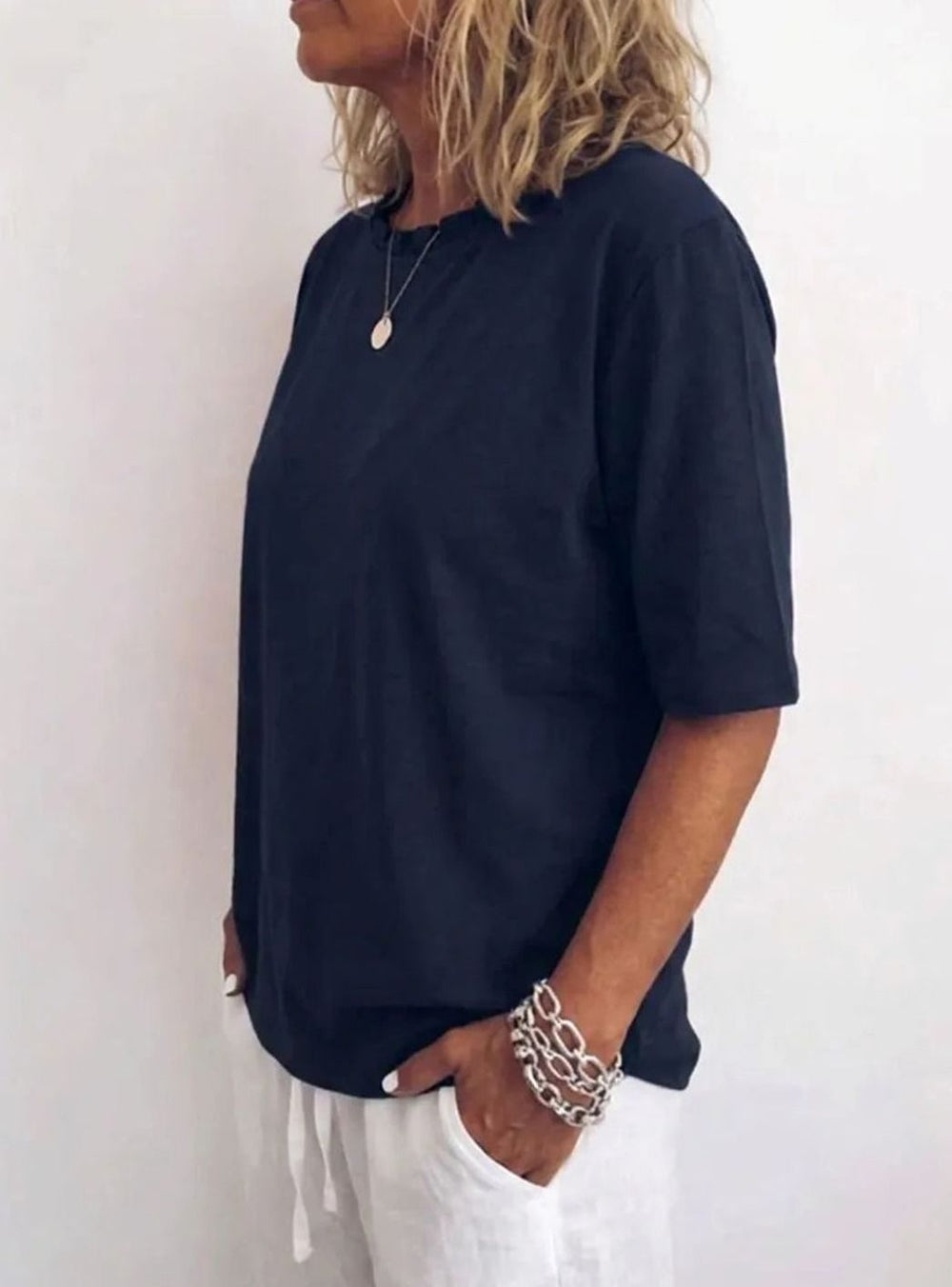 Women's Relaxed-Fit Ruffle-Neck Half-Sleeve Blouse