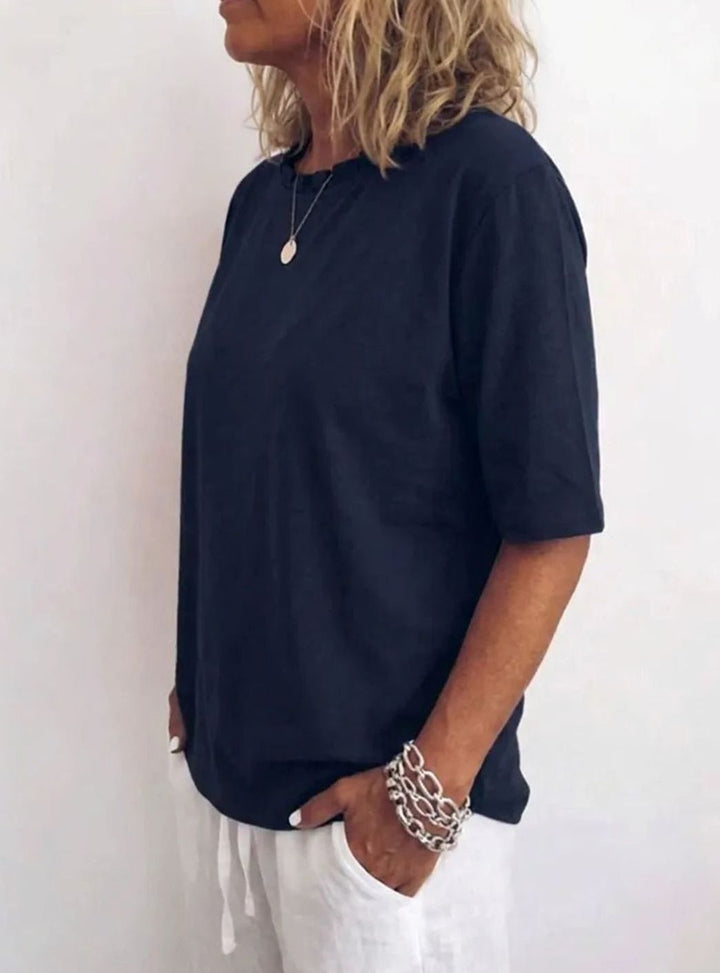 Women's Relaxed-Fit Ruffle-Neck Half-Sleeve Blouse