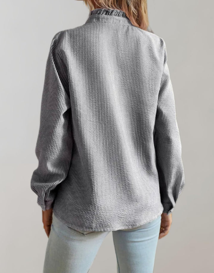 Women's Relaxed-Fit Ruffle-Trim Button-Up Long Sleeve Blouse