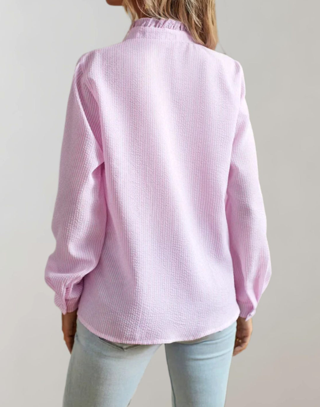 Women's Relaxed-Fit Ruffle-Trim Button-Up Long Sleeve Blouse