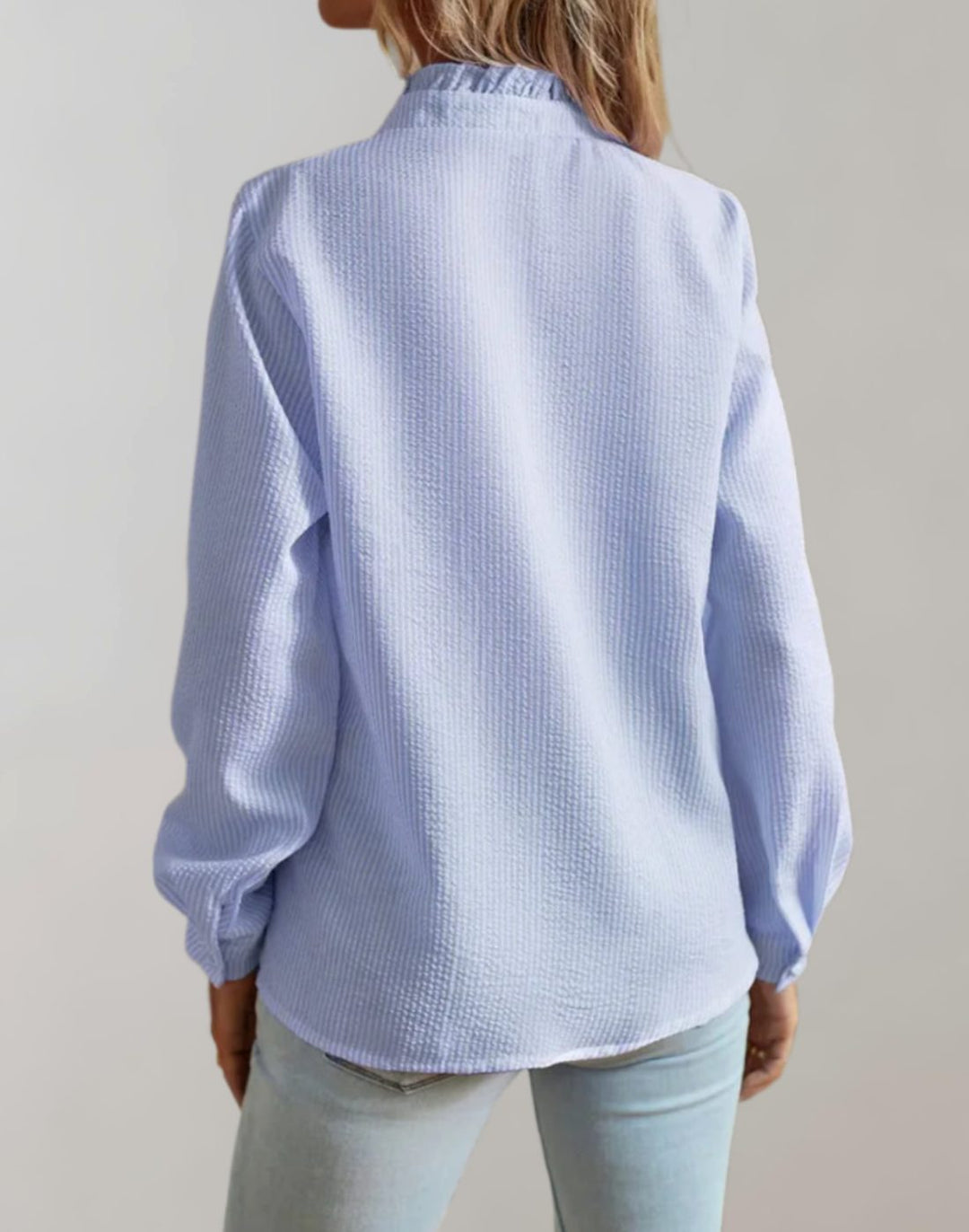 Women's Relaxed-Fit Ruffle-Trim Button-Up Long Sleeve Blouse
