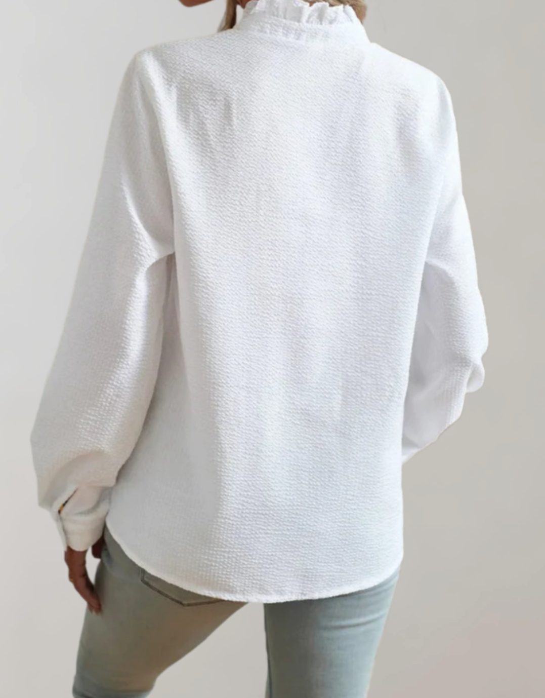Women's Relaxed-Fit Ruffle-Trim Button-Up Long Sleeve Blouse