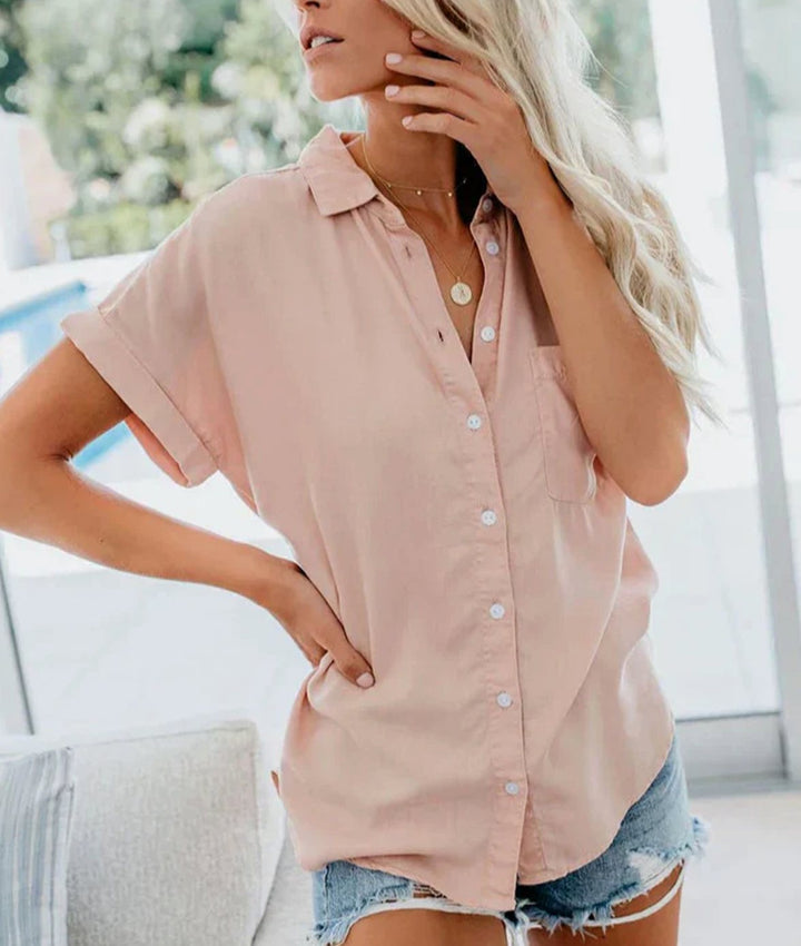 Women's Relaxed-Fit Short-Sleeve Button-Down Blouse