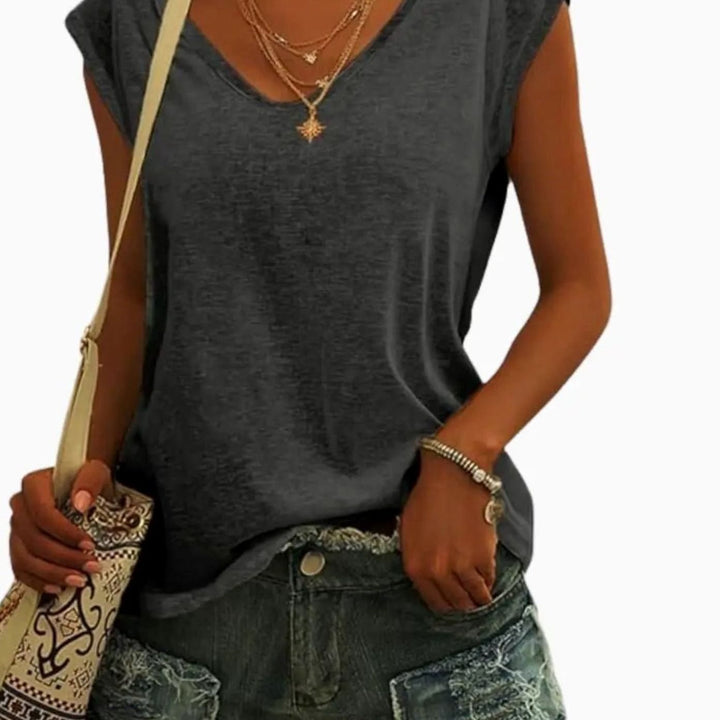 Women's Relaxed-Fit Sleeveless V-Neck Tank Top - Dark Gray