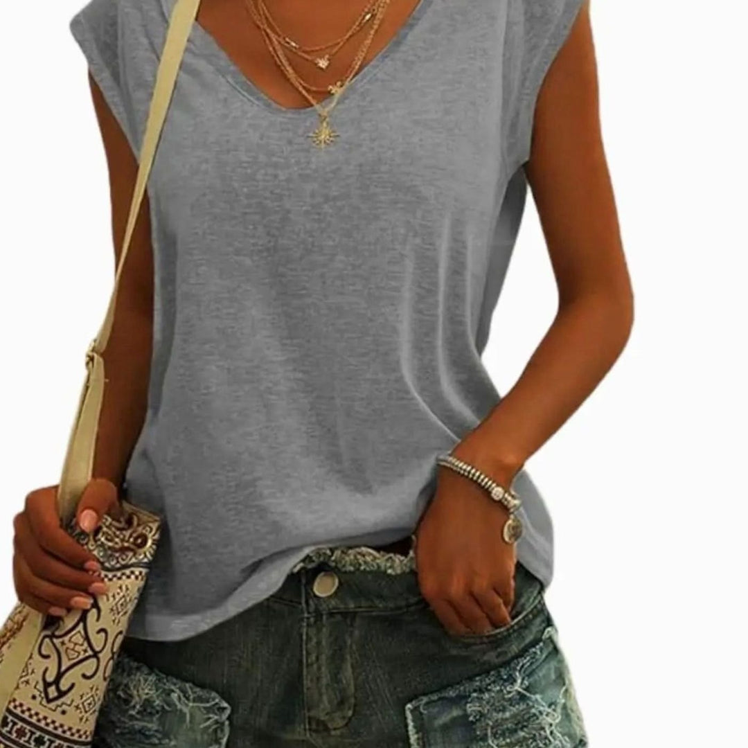 Women's Relaxed-Fit Sleeveless V-Neck Tank Top - Gray