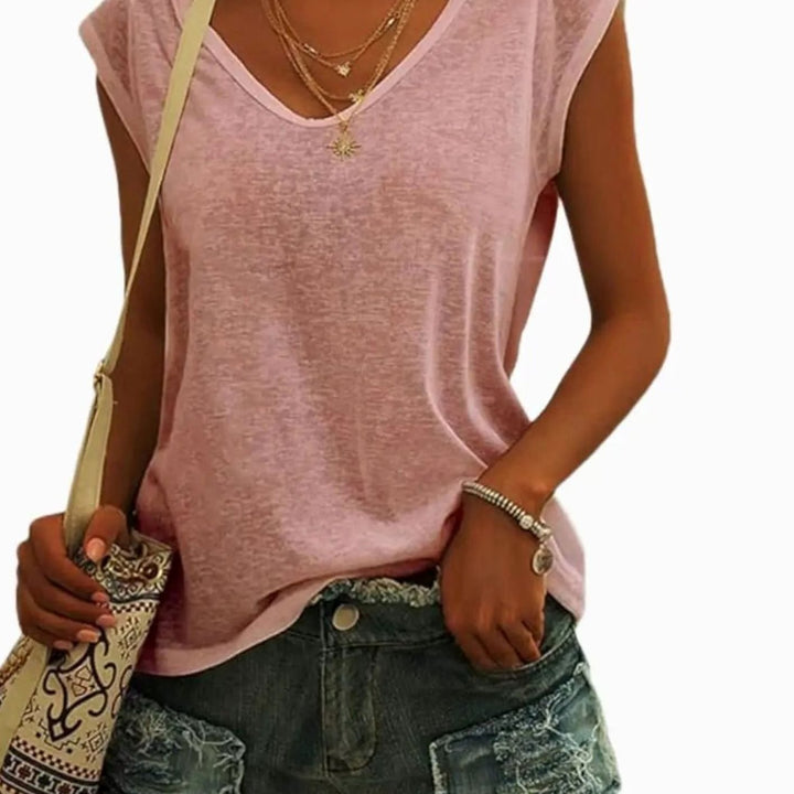 Women's Relaxed-Fit Sleeveless V-Neck Tank Top - Pink