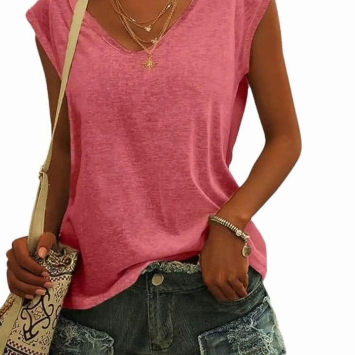 Women's Relaxed-Fit Sleeveless V-Neck Tank Top - Dark Pink