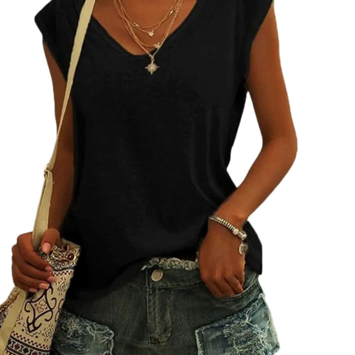 Women's Relaxed-Fit Sleeveless V-Neck Tank Top - Black