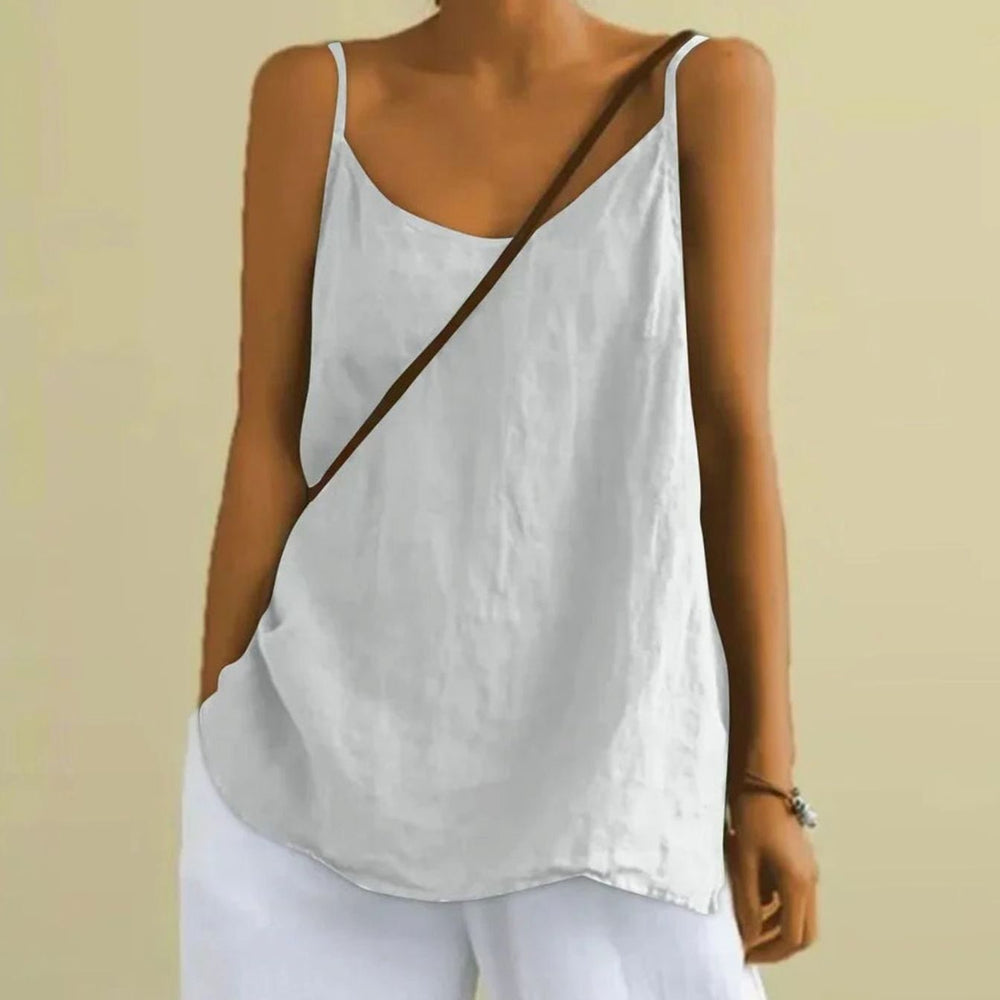 Women's Relaxed-Fit Spaghetti Strap Sleeveless Linen Cami Top - White