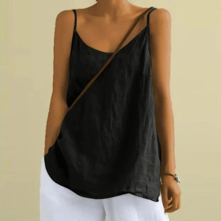 Women's Relaxed-Fit Spaghetti Strap Sleeveless Linen Cami Top - Black