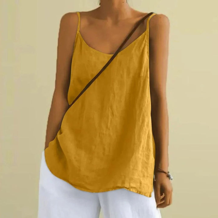 Women's Relaxed-Fit Spaghetti Strap Sleeveless Linen Cami Top - Yellow