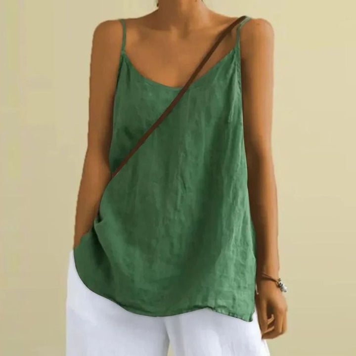 Women's Relaxed-Fit Spaghetti Strap Sleeveless Linen Cami Top - Green