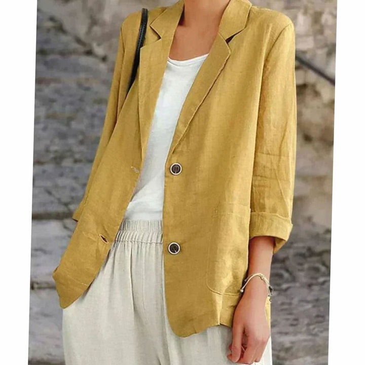 Women's Relaxed-Fit Two-Button Linen Blazer Jacket - Yellow