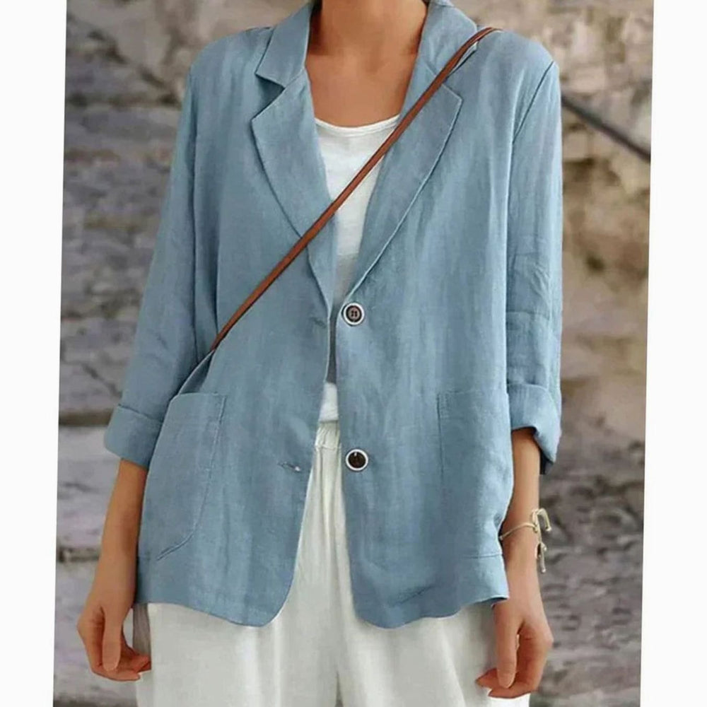 Women's Relaxed-Fit Two-Button Linen Blazer Jacket - Blue
