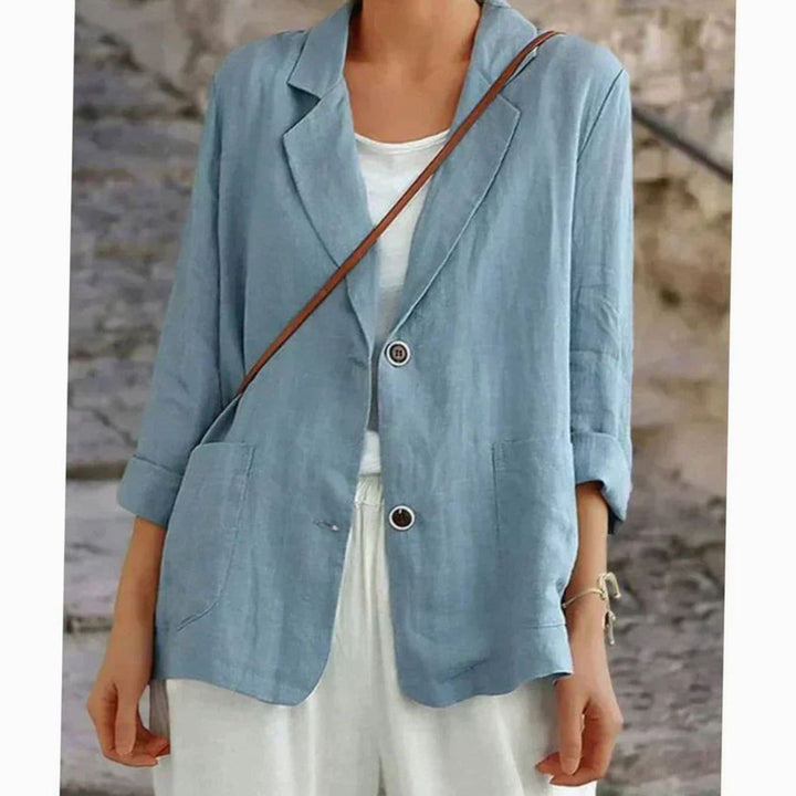 Women's Relaxed-Fit Two-Button Linen Blazer Jacket - Blue