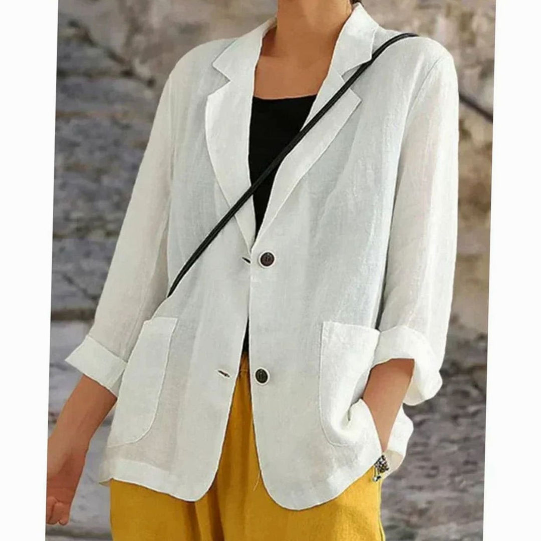 Women's Relaxed-Fit Two-Button Linen Blazer Jacket - White