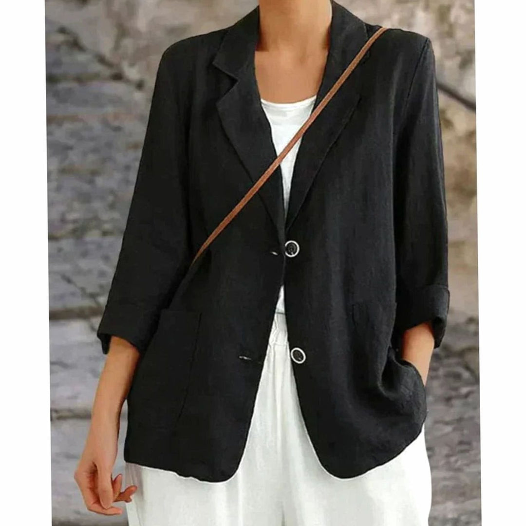 Women's Relaxed-Fit Two-Button Linen Blazer Jacket - Black
