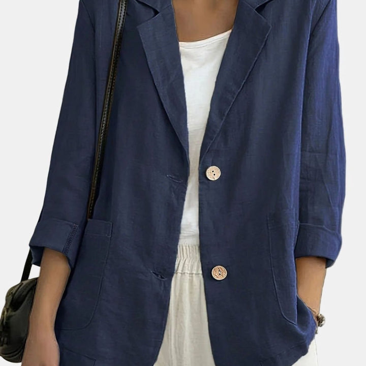 Women's Relaxed-Fit Two-Button Roll-Sleeve Blazer - Navy Blue