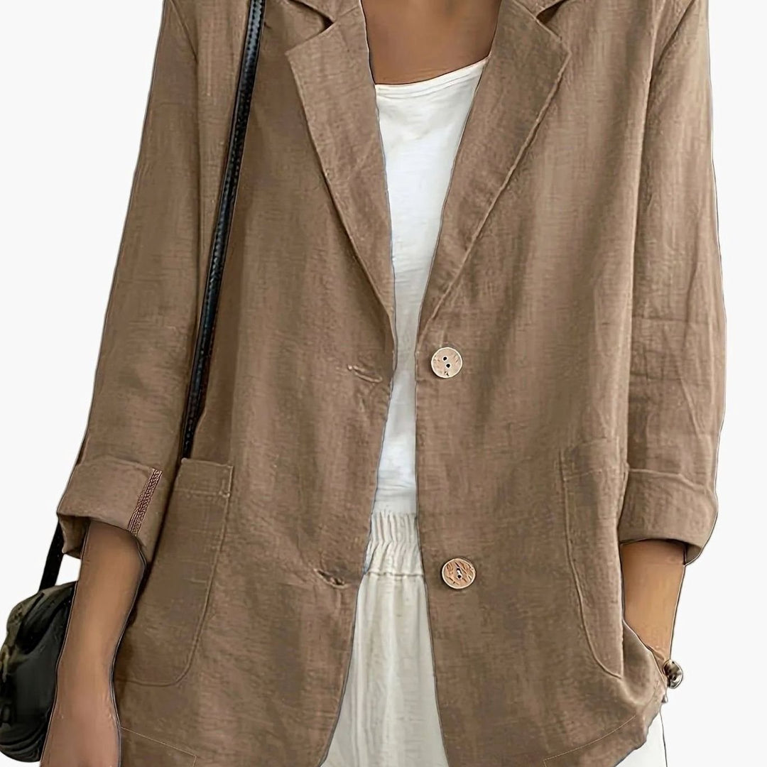 Women's Relaxed-Fit Two-Button Roll-Sleeve Blazer - Khaki
