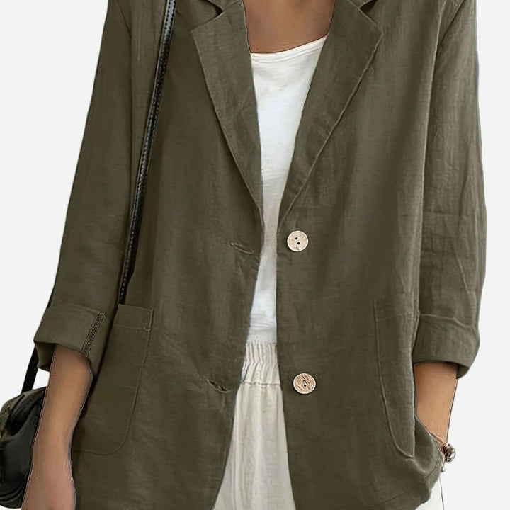 Women's Relaxed-Fit Two-Button Roll-Sleeve Blazer - Army Green