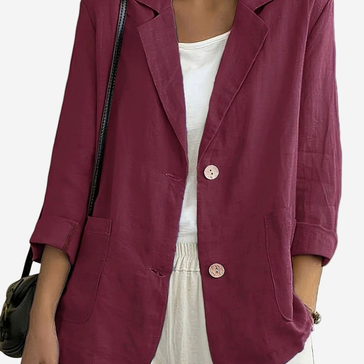 Women's Relaxed-Fit Two-Button Roll-Sleeve Blazer - Dark Red