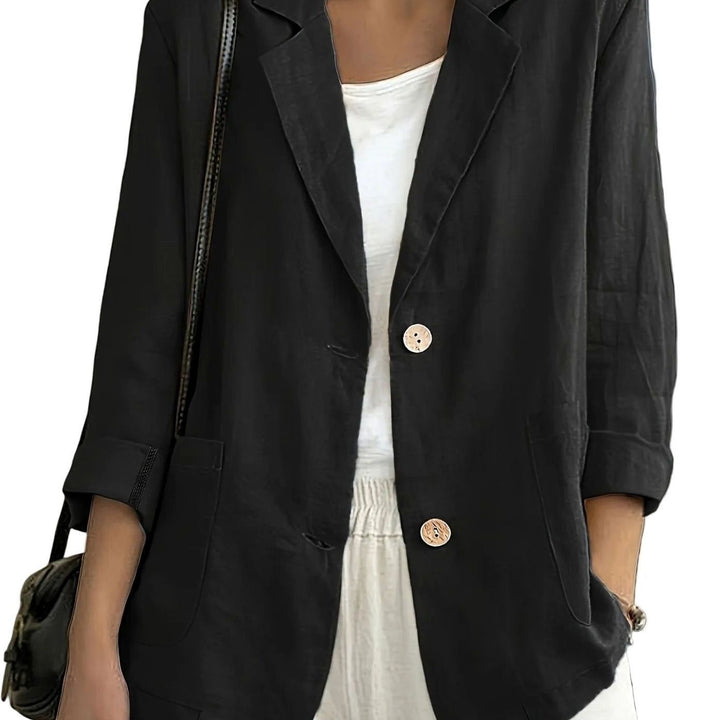 Women's Relaxed-Fit Two-Button Roll-Sleeve Blazer - Black