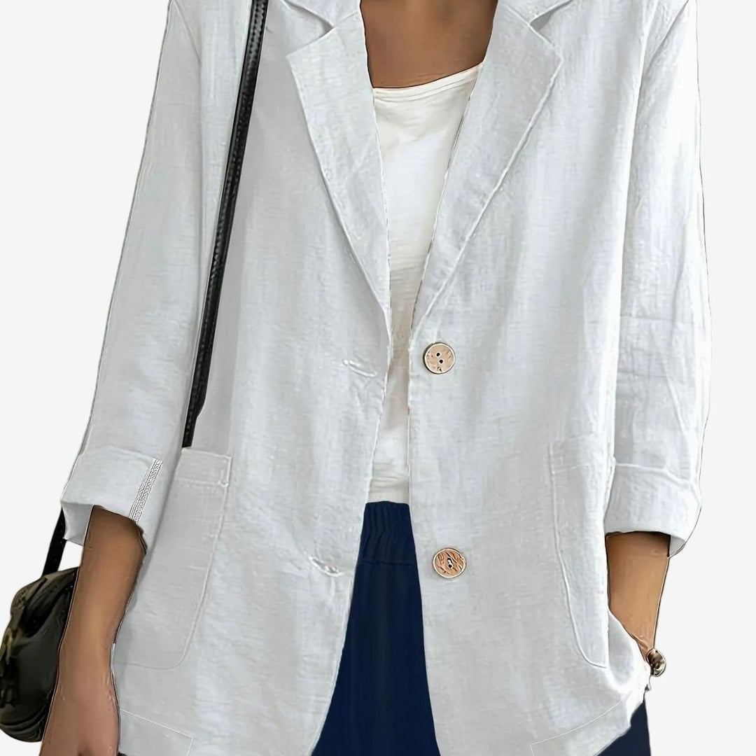 Women's Relaxed-Fit Two-Button Roll-Sleeve Blazer - White