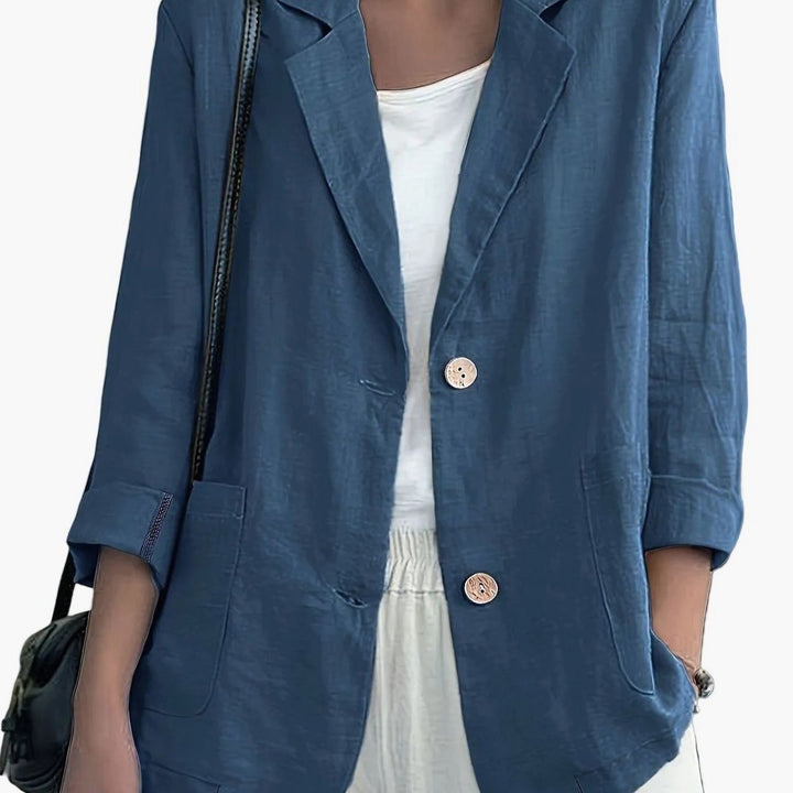 Women's Relaxed-Fit Two-Button Roll-Sleeve Blazer - Blue