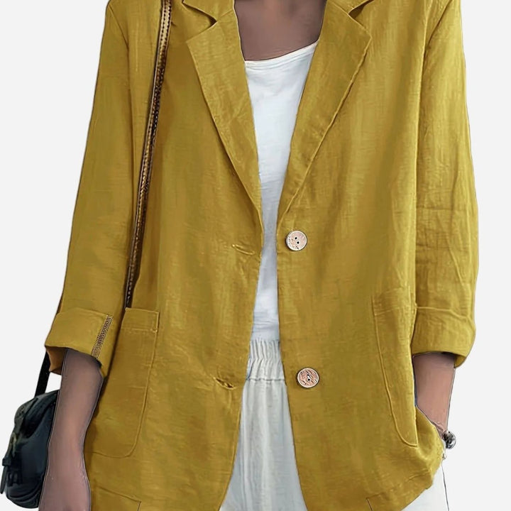 Women's Relaxed-Fit Two-Button Roll-Sleeve Blazer - Yellow