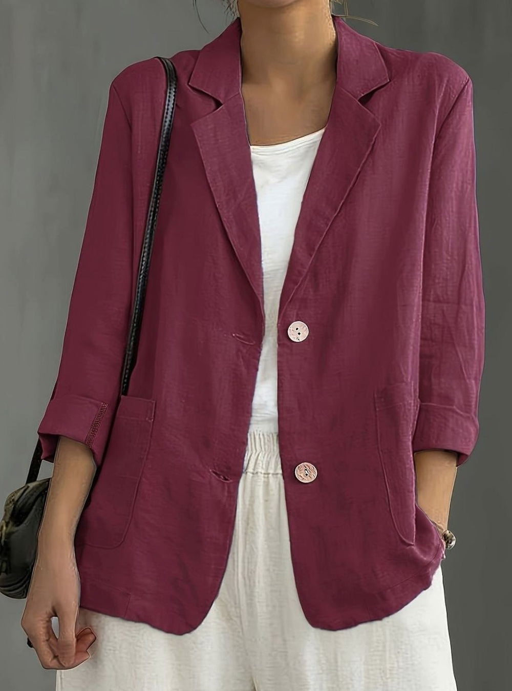 Women's Relaxed-Fit Two-Button Roll-Sleeve Blazer