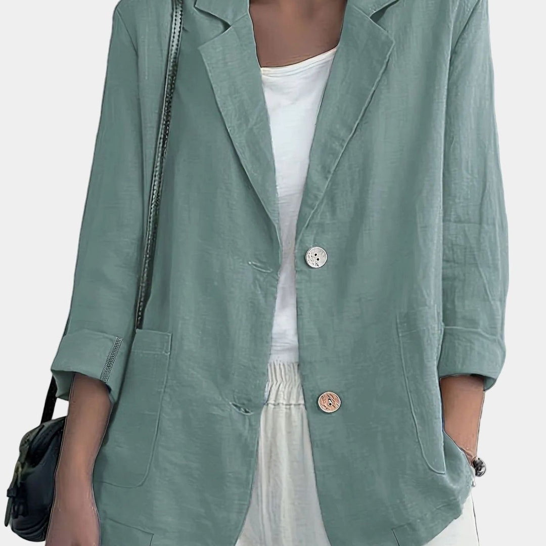 Women's Relaxed-Fit Two-Button Roll-Sleeve Blazer - Light Green