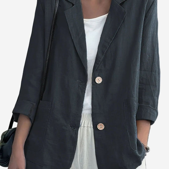 Women's Relaxed-Fit Two-Button Roll-Sleeve Blazer - Dark Gray