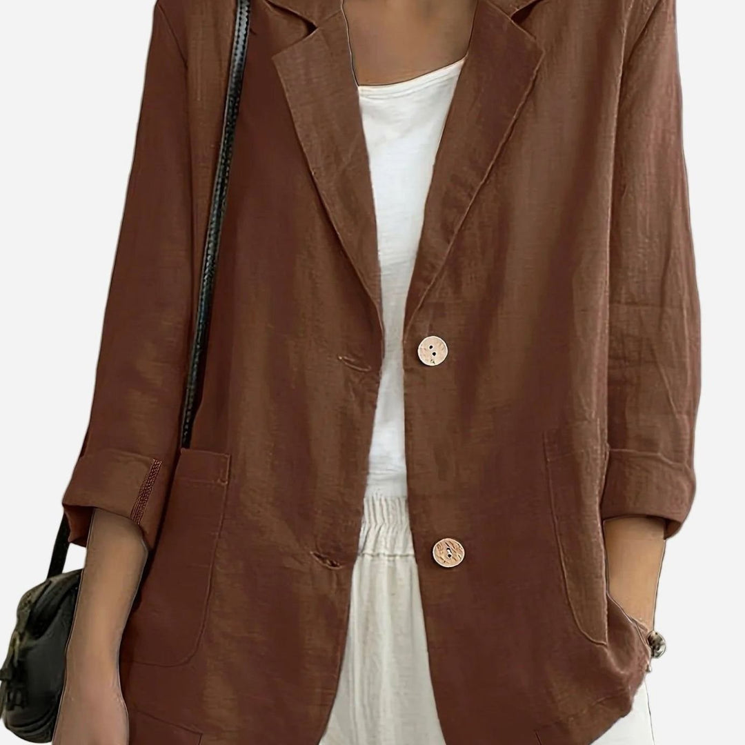 Women's Relaxed-Fit Two-Button Roll-Sleeve Blazer - Coffee