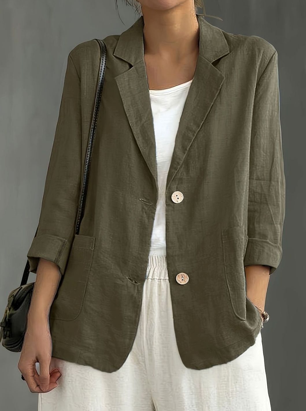 Women's Relaxed-Fit Two-Button Roll-Sleeve Blazer
