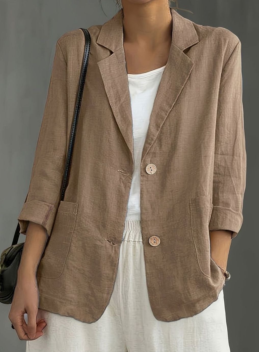 Women's Relaxed-Fit Two-Button Roll-Sleeve Blazer