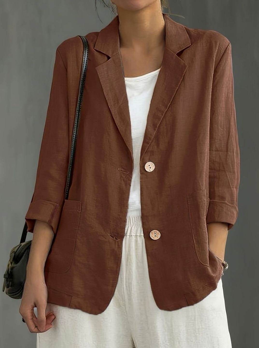 Women's Relaxed-Fit Two-Button Roll-Sleeve Blazer