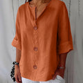 Aria | Women's Relaxed-Fit V-Neck Button-Down Linen Blouse