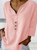 Luna | Women's Relaxed-Fit V-Neck Button-Front Cotton Blouse