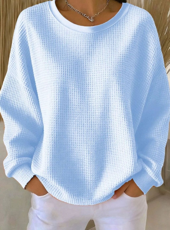 Women's Relaxed-Fit Waffle-Knit Oversized Sweater, Light Blue - Sky Blue