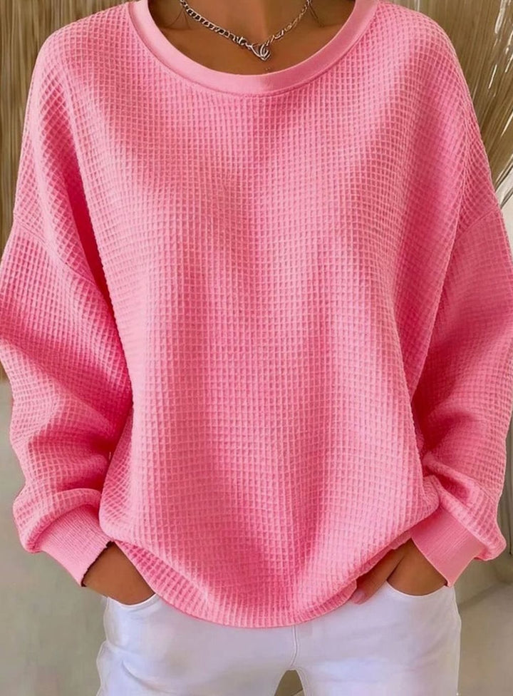 Women's Relaxed-Fit Waffle-Knit Oversized Sweater, Light Blue - Pink