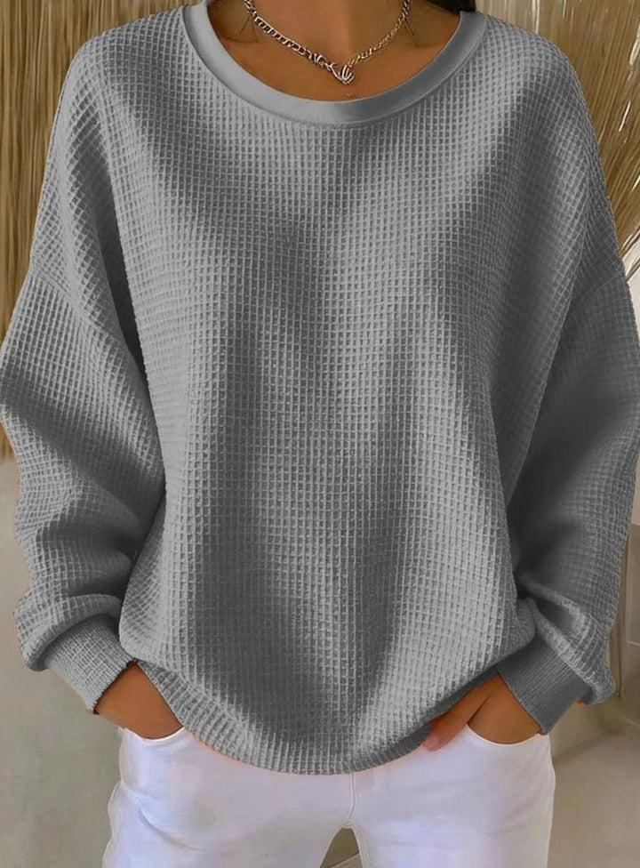 Women's Relaxed-Fit Waffle-Knit Oversized Sweater, Light Blue - Gray