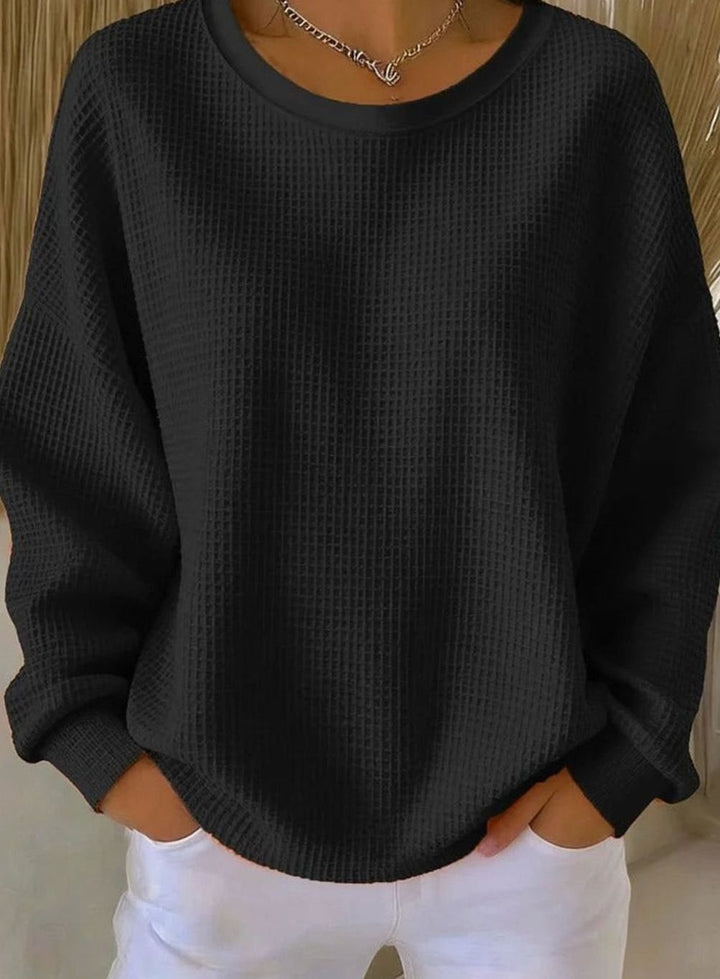 Women's Relaxed-Fit Waffle-Knit Oversized Sweater, Light Blue - Black