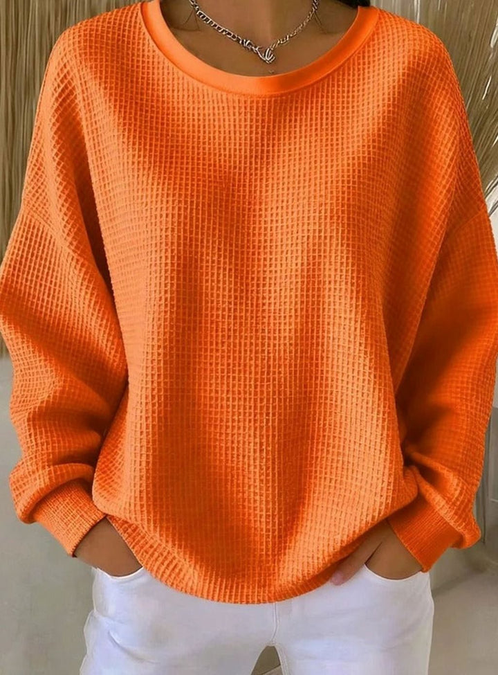 Women's Relaxed-Fit Waffle-Knit Oversized Sweater, Light Blue - Orange