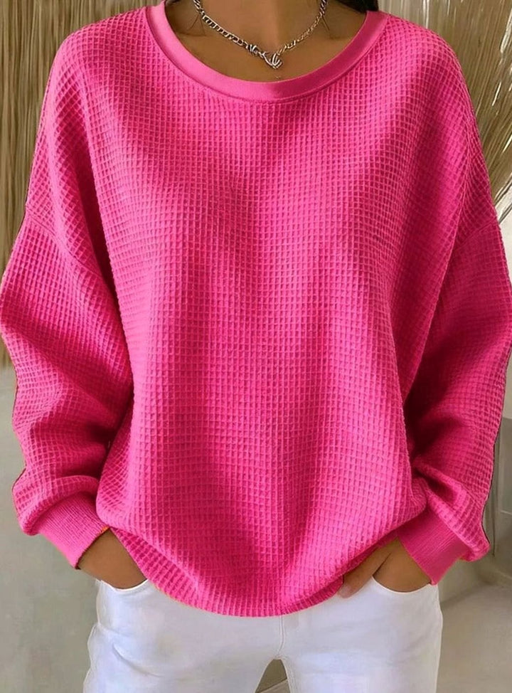 Women's Relaxed-Fit Waffle-Knit Oversized Sweater, Light Blue - Bright Pink