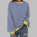 Layla | Women's Retro Striped Oversized Crew Neck Sweatshirt