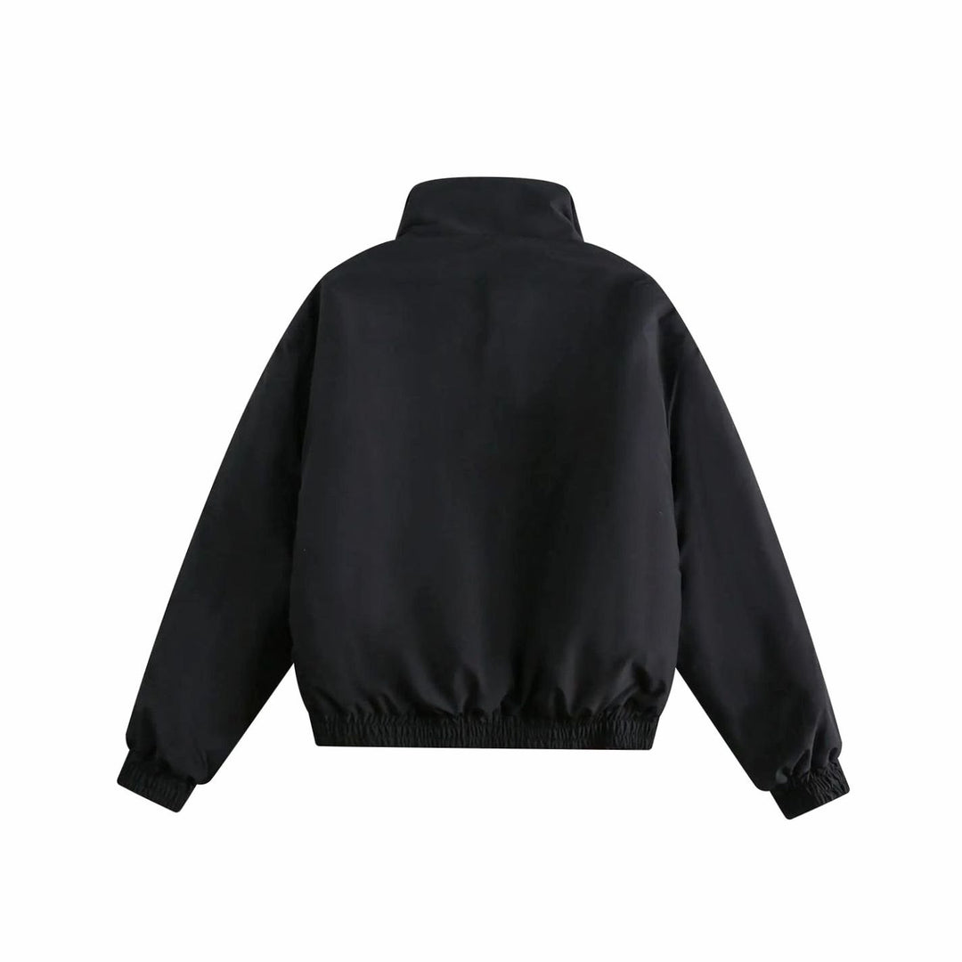 Women's Reversible Plaid Puffer Jacket Stand Collar